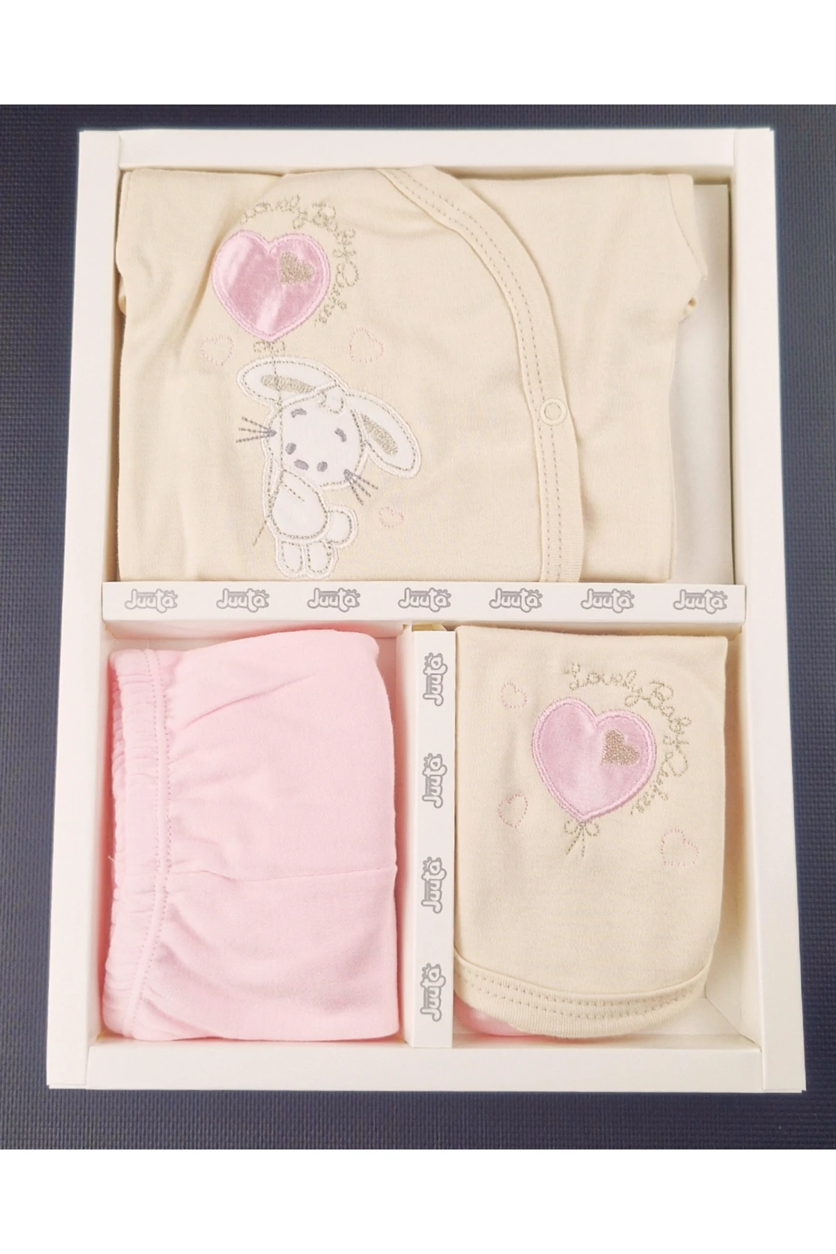 Lovely Bunny 5'li Kız Bebek Zıbın Takımı – Pembe & Krem