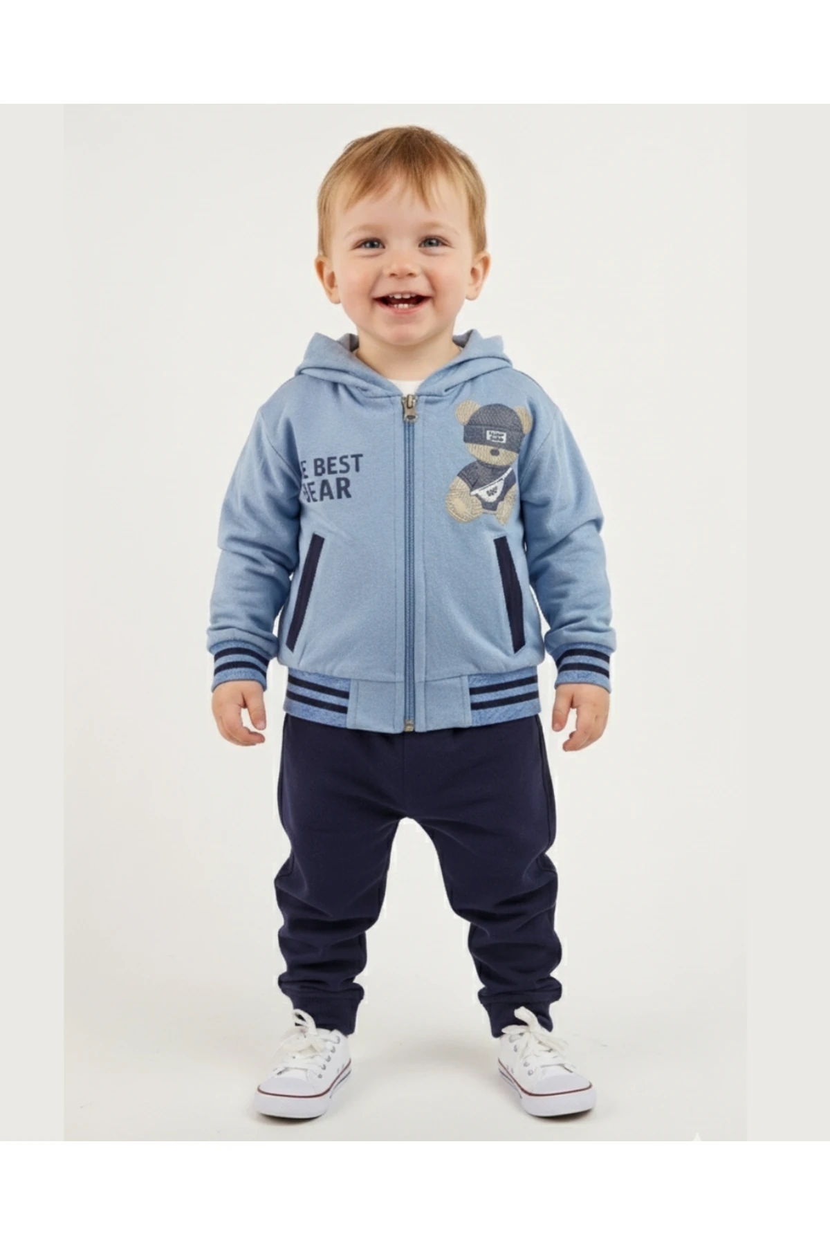 3'lü Kışlık Erkek Çocuk Takımı Ayıcık baskılı Kapüşonlu Eşofman (1-4 Yaş)