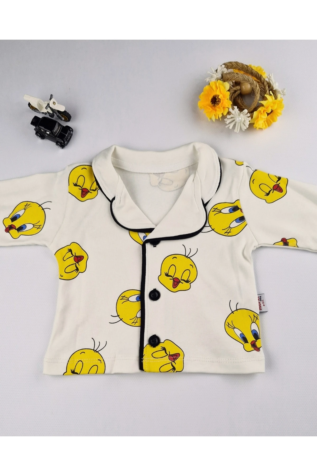 %100 Pamuk Desenli Bebek Pijama Takımı – 6-24 Ay – Yumuşak ve Nefes Alan Kumaş