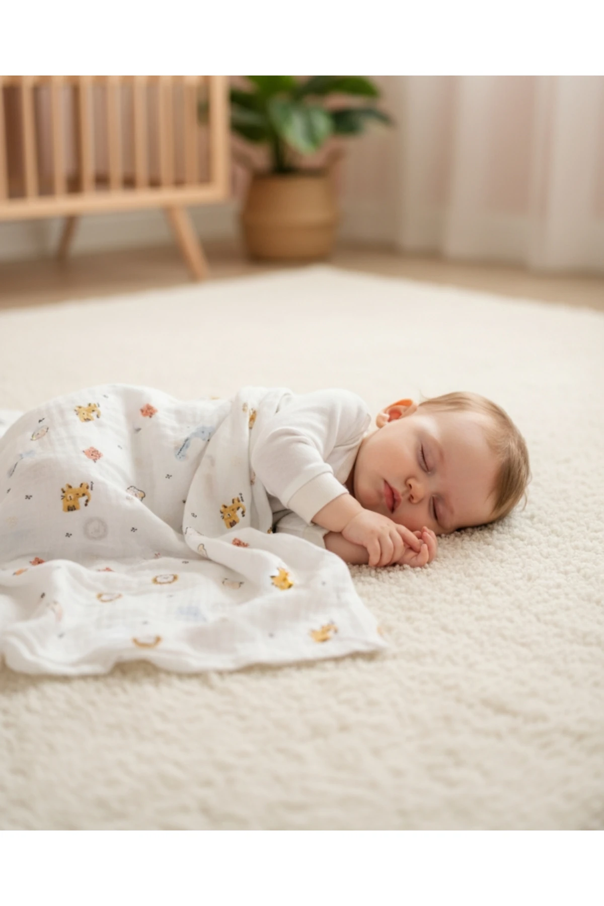 ASLIVA %100 Pamuk Müslin Bebek Battaniyesi Kundak Örtüsü Safari Desenli Yumuşak