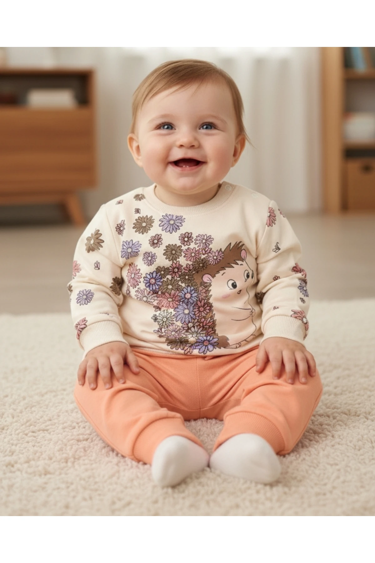 Asliva Bebek Takımı Kirpi Desenli Pamuklu Alt Üst Set 6-18 Ay
