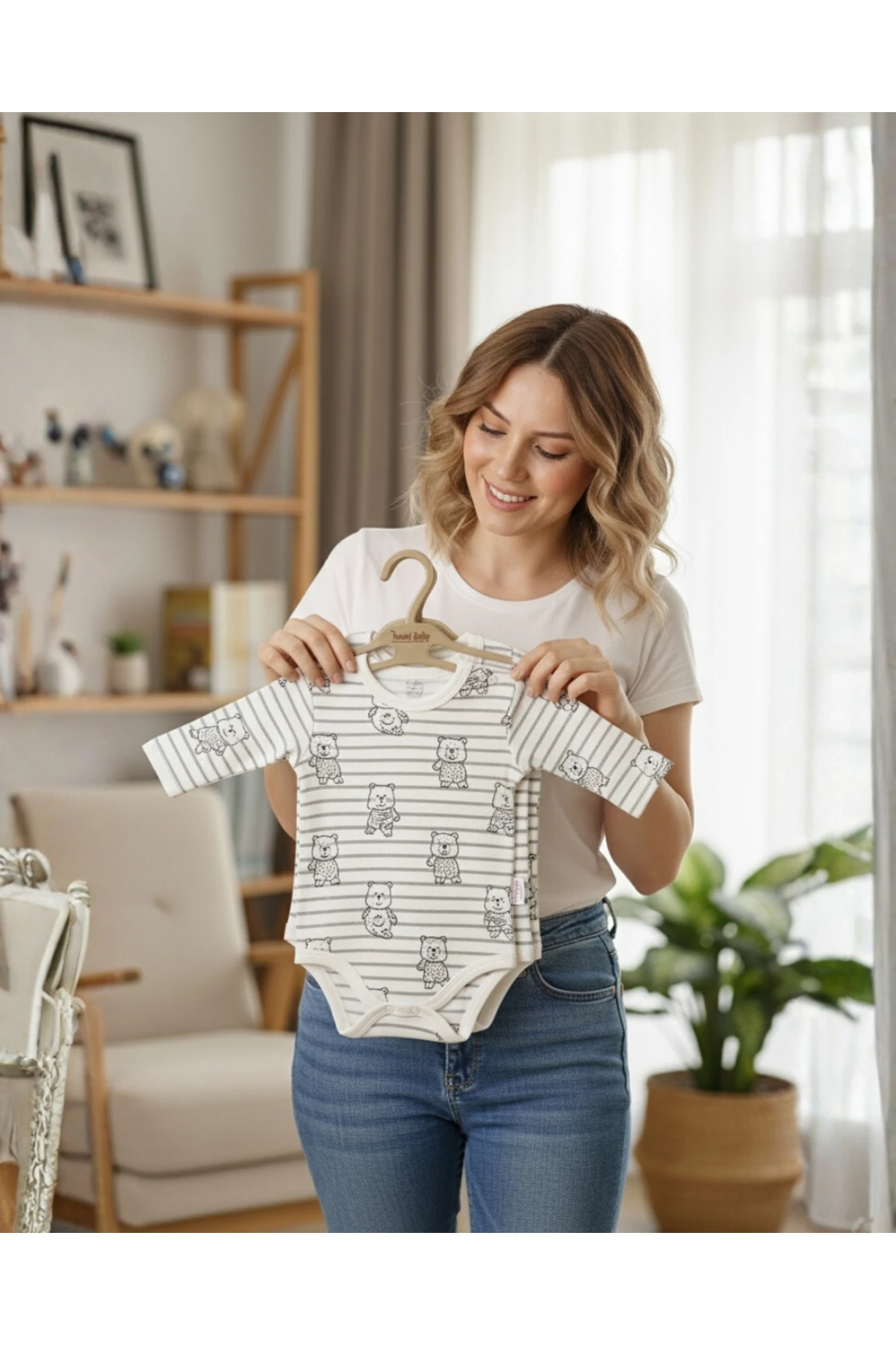 Asliva Bebek Body - Tek Parça Zıbın Uzun Kol Çıtçıtlı Pamuklu 0-18 Ay