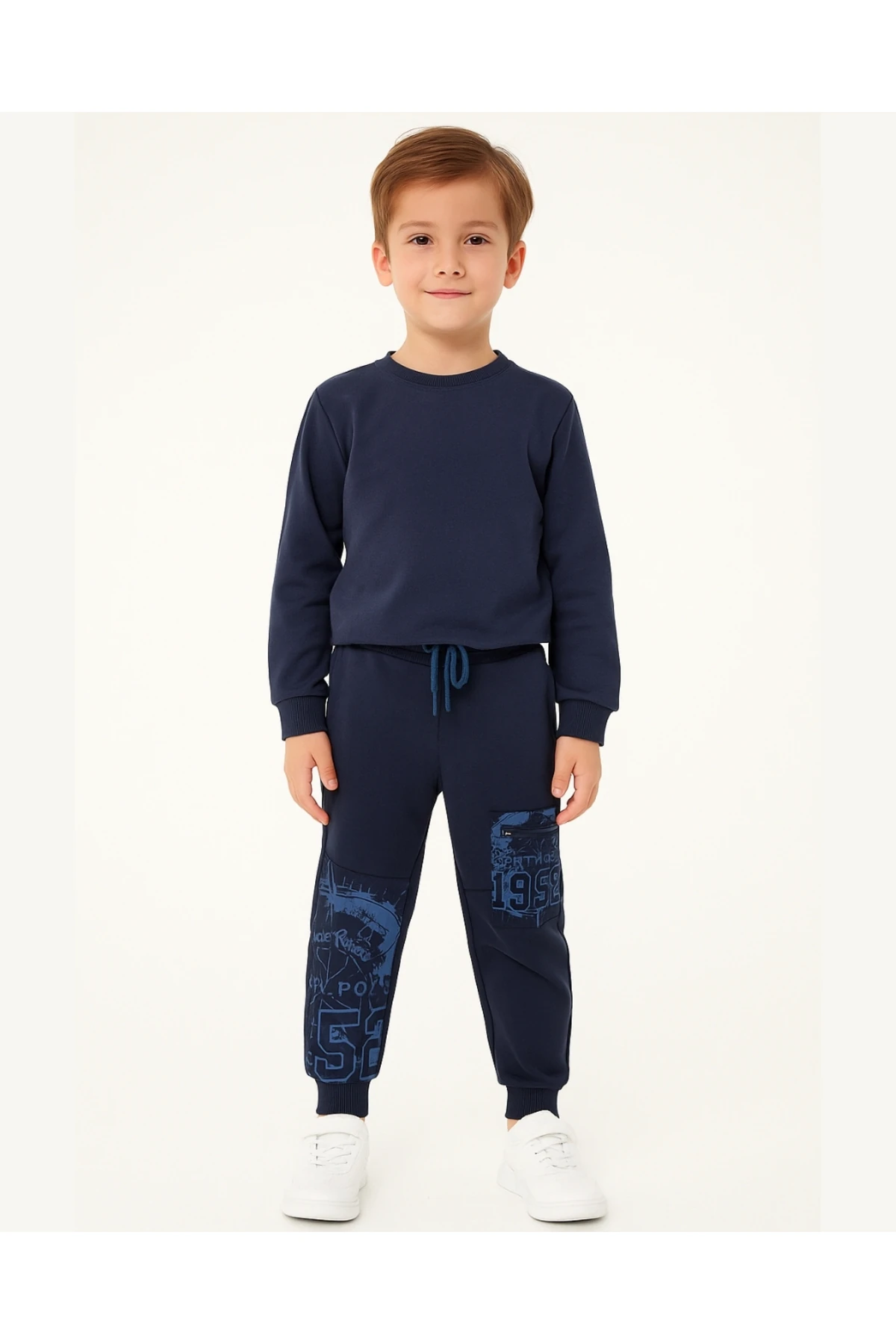 MışılKids Erkek Çocuk Lacivert Fermuarlı Cep Detaylı Eşofman Altı