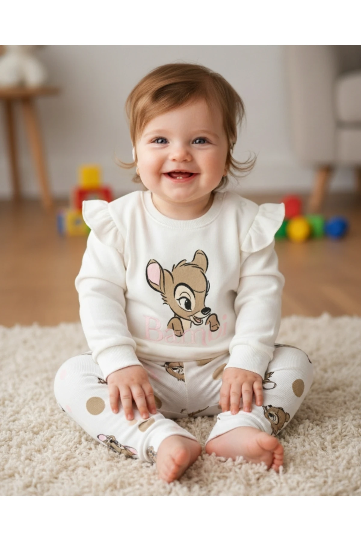 Asliva Figürlü 3 İplik Şardonlu Beyaz kız Bebek Takımı (6-24 Ay)