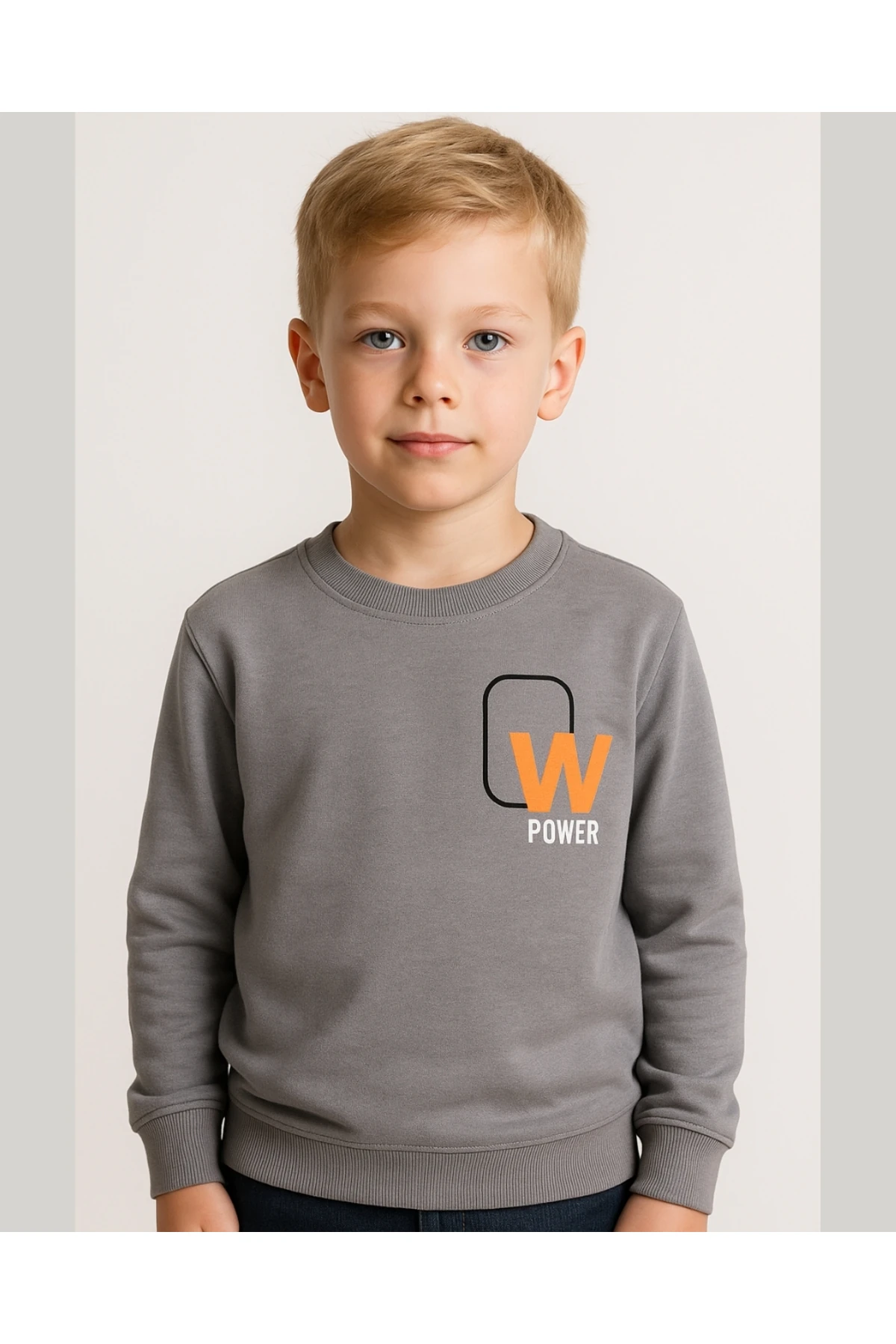 W Power Baskılı Gri Çocuk Sweatshirt