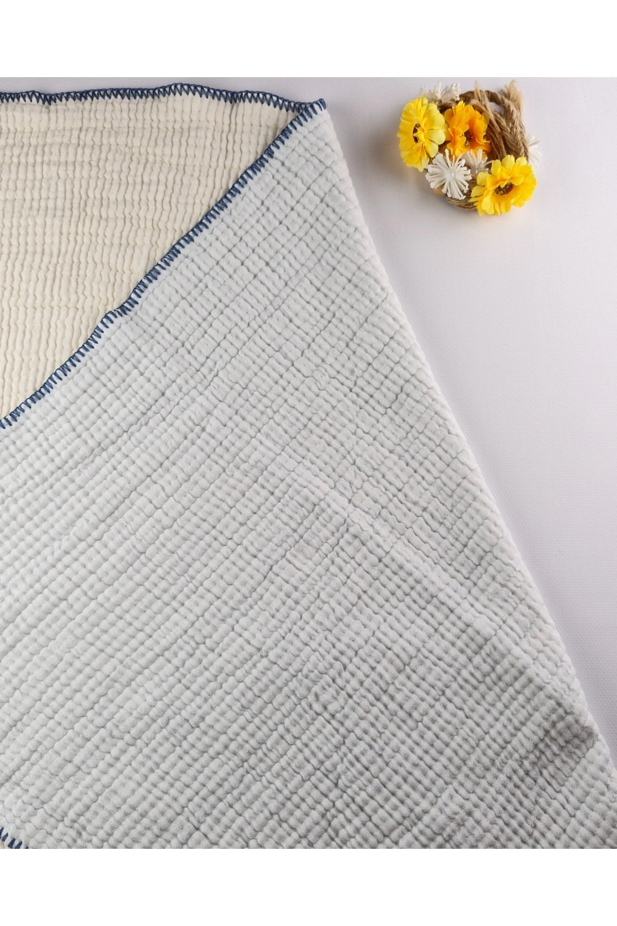 Asliva %100 Pamuk Bebek Battaniyesi Toz Pembe/Açık Mavi Çift Taraflı 95x84 cm