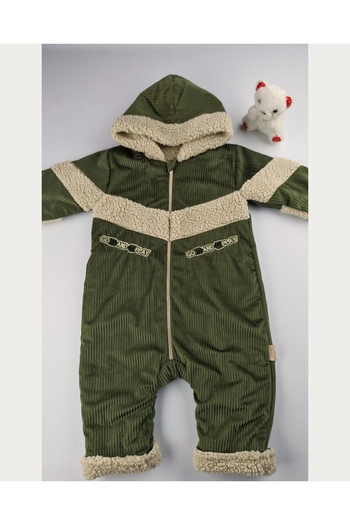 Kadife Welsoft Astarlı Bebek Tulum – Kışlık Kapüşonlu Model