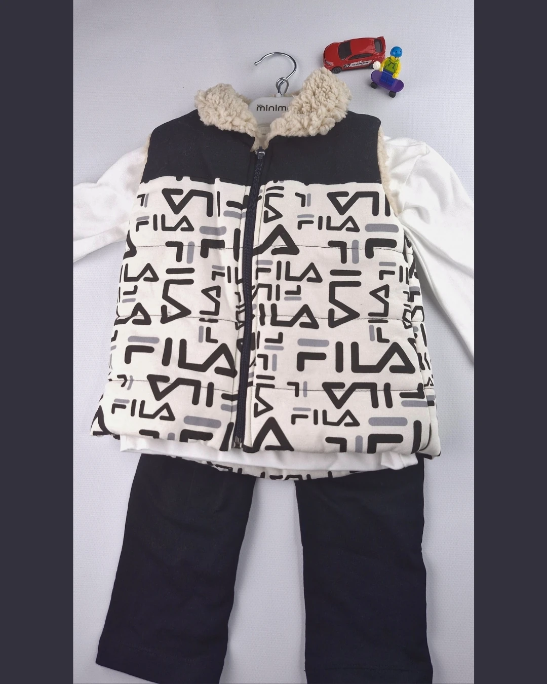 Asliva Çocuk 3'lü Takım İçi Kürklü Şişme Yelek Logolu Sweatshirt Ve Pantolon Set 2-5 Yaş