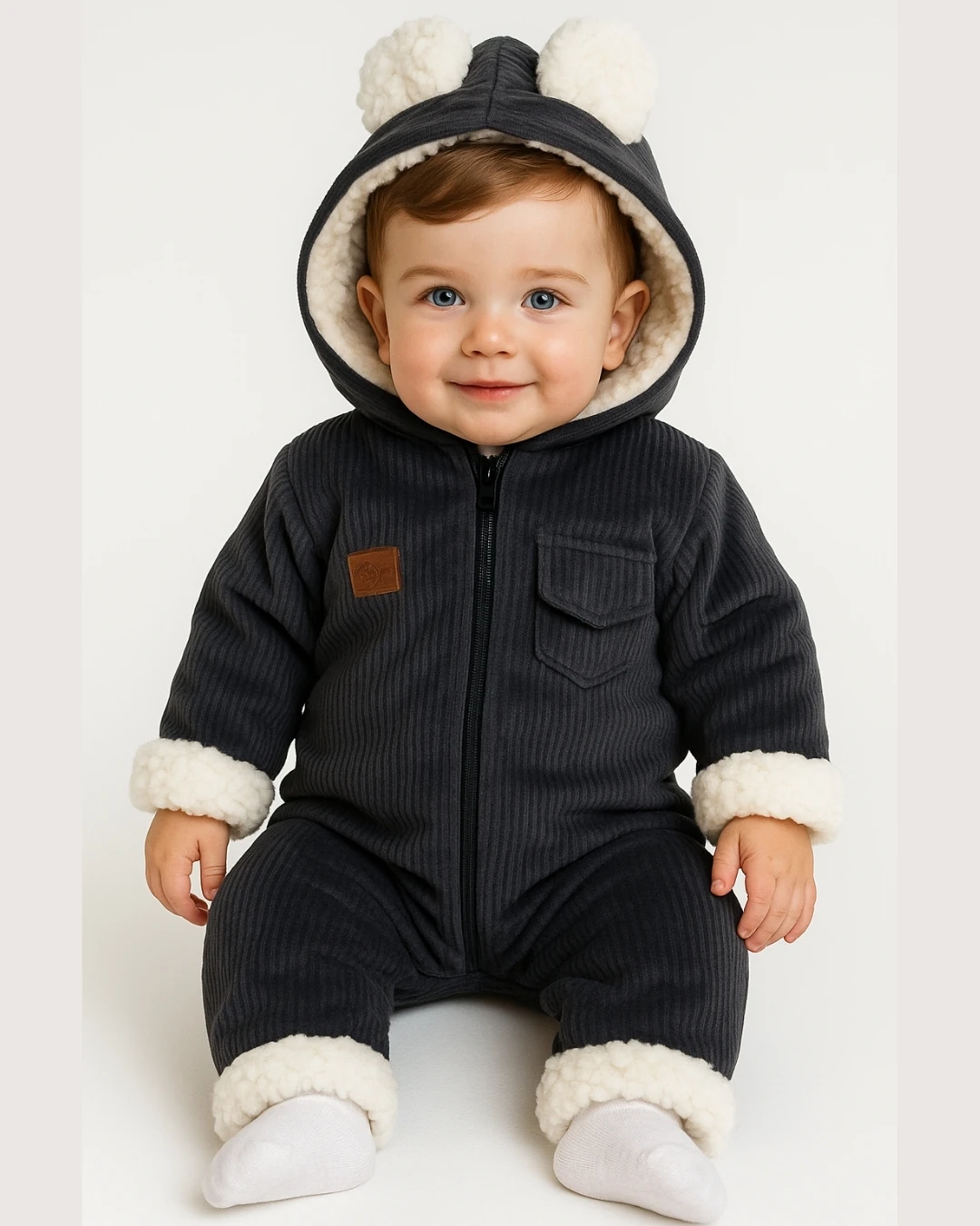 Kadife İç Astarı Peluşlu Bebek Tulum – 6-24 Ay