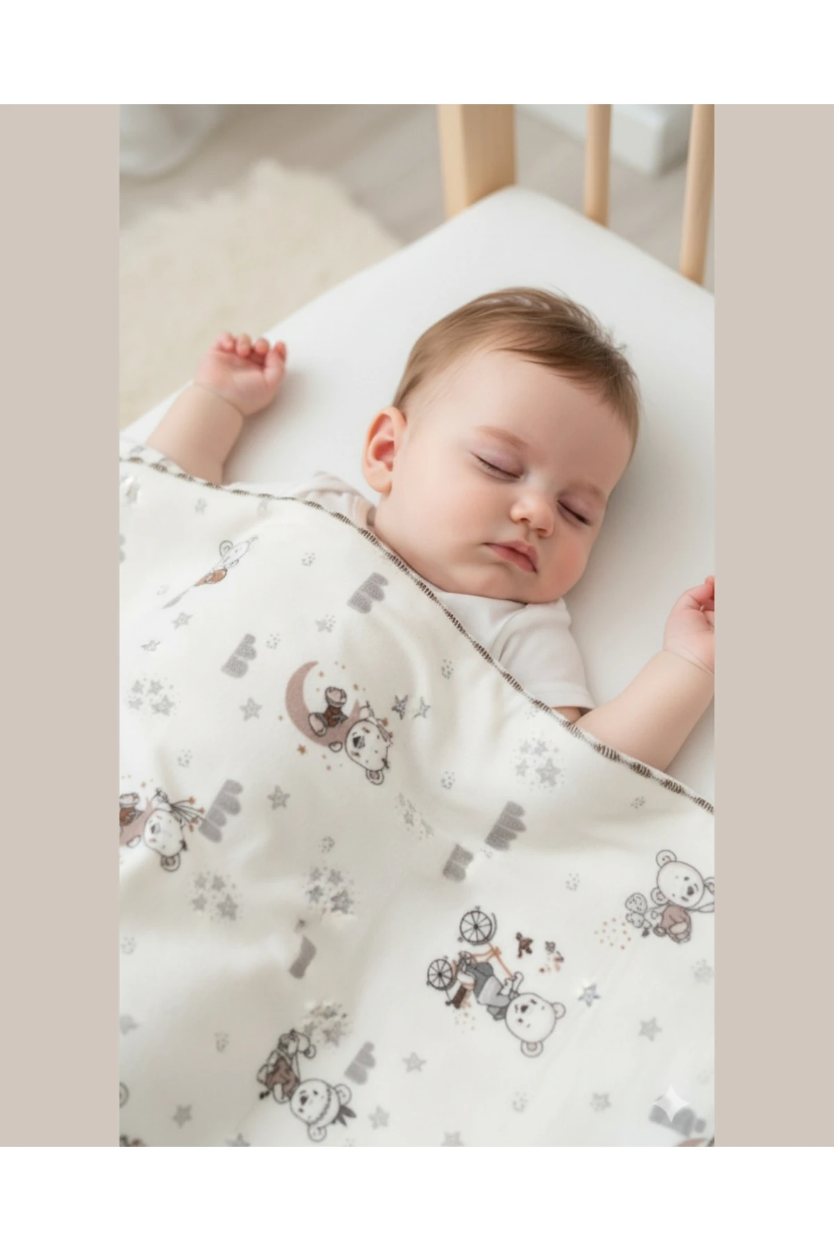 ASLIVA Ayıcık Desenli %100 Pamuk Bebek Battaniyesi Yumuşak Pazen Örtü Yenidoğan