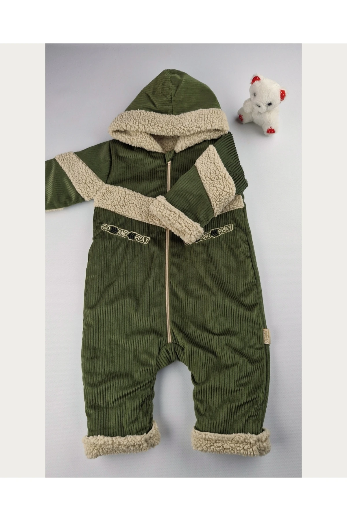 Kadife Welsoft Astarlı Bebek Tulum – Kışlık Kapüşonlu Model