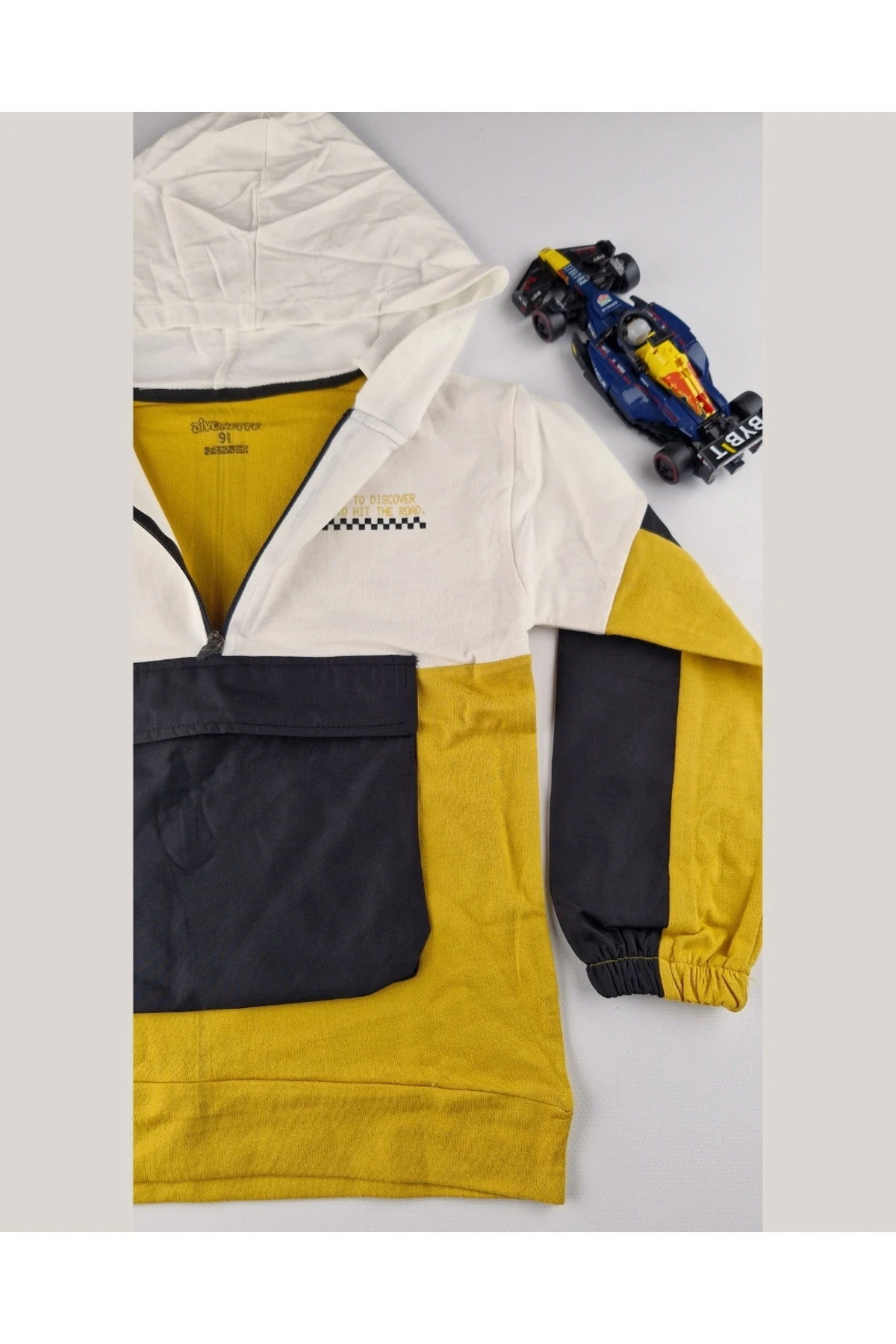 Asliva Çocuk Sweatshirt – Renk Bloklu, Kapüşonlu, Fermuarlı 9-12 yaş