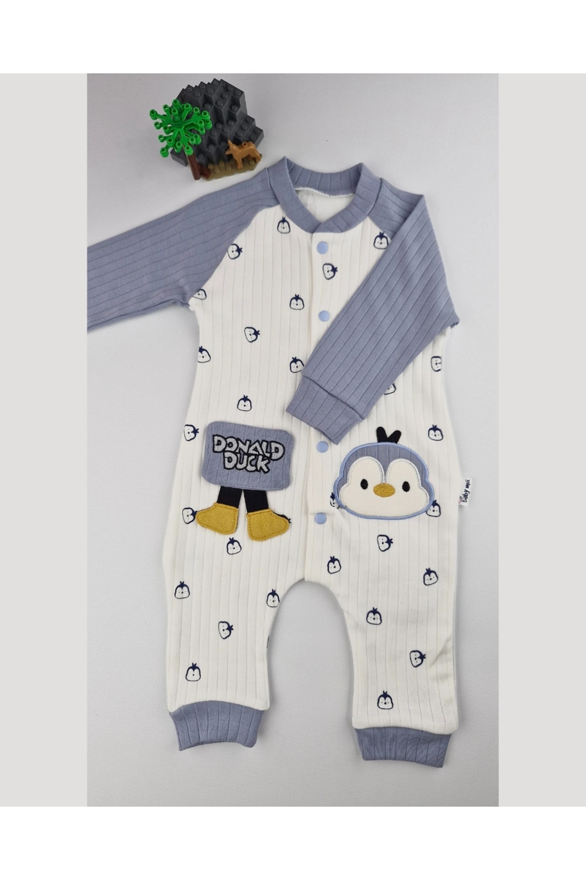 Penguen Desenli Pamuklu Çıtçıtlı Erkek Bebek Tulum – Asliva