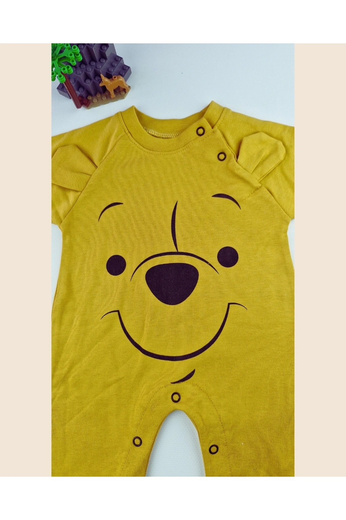 Hardal Sarı Pamuklu Ayıcık Desenli Bebek Tulum - 3-6 Ay