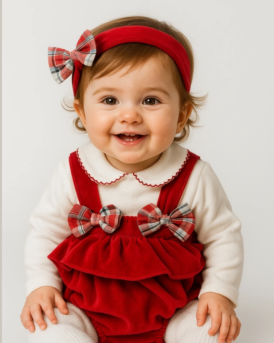 Asliva Kırmızı Kadife Fırfırlı mini Bebek Tulum & Bandana - 0-12 ay