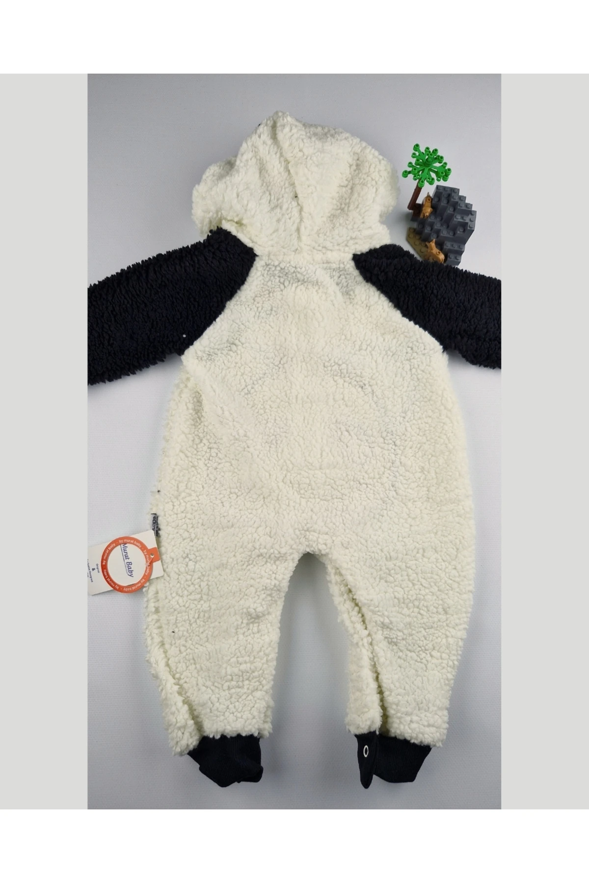 Peluş Panda Bebek Tulumu - Kapüşonlu, Fermuarlı, Alttan çıtçıtlı Pamuklu 0-12 Ay