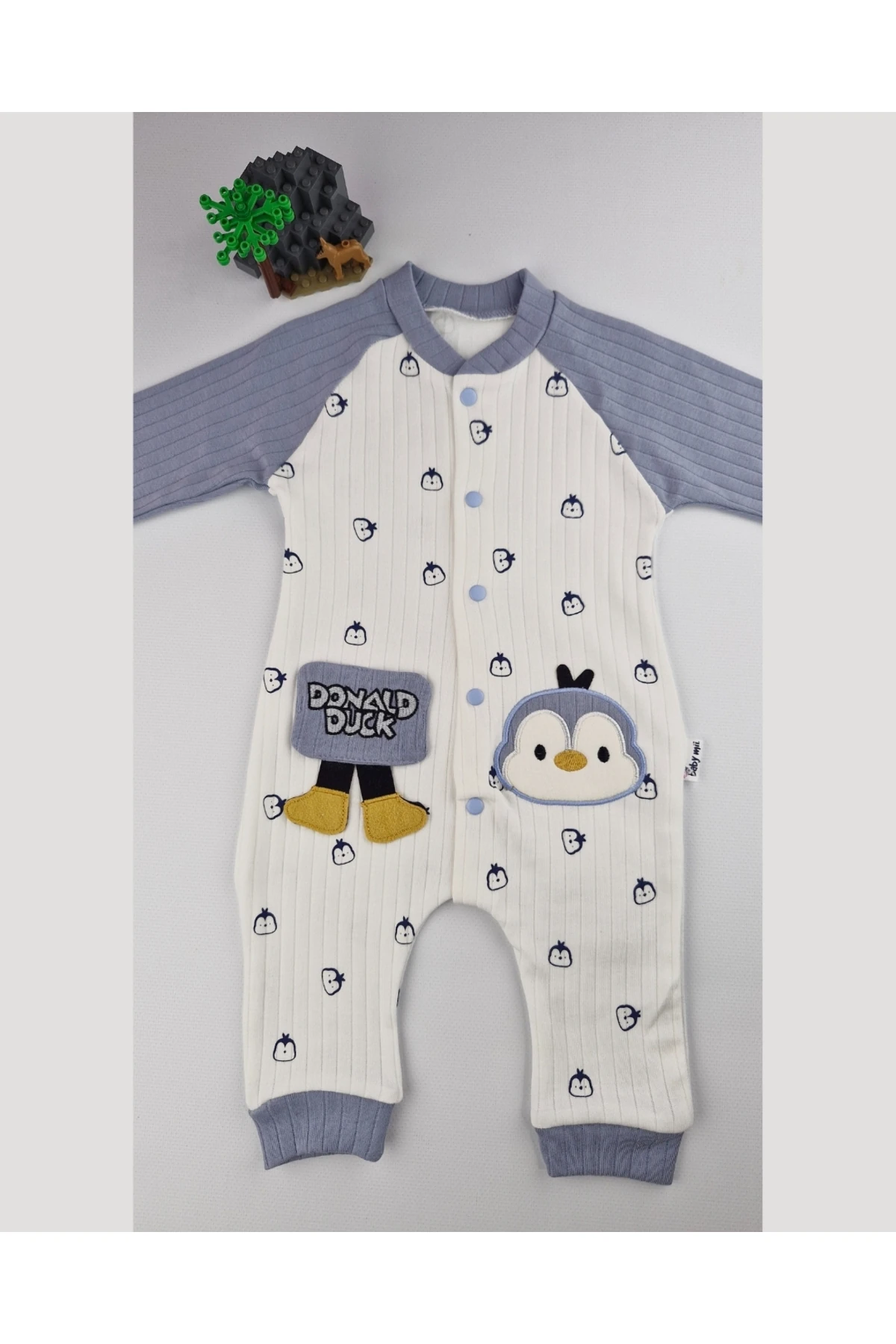 Penguen Desenli Pamuklu Çıtçıtlı Erkek Bebek Tulum – Asliva