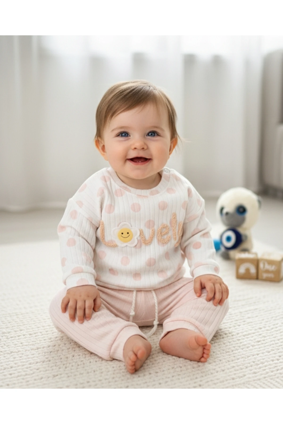 Asliva Lovely Bebek Takımı Kız Bebek Puantiyeli Süzeneli Pamuklu 2'li Set (3-12 ay)