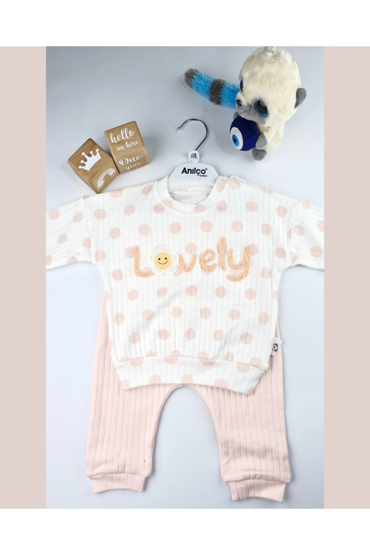 Asliva Lovely Bebek Takımı Kız Bebek Puantiyeli Süzeneli Pamuklu 2'li Set (3-12 ay)