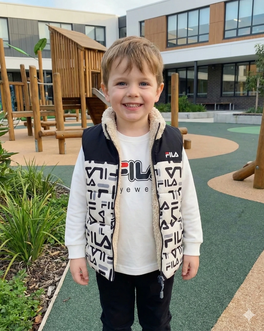 Asliva Çocuk 3'lü Takım İçi Kürklü Şişme Yelek Logolu Sweatshirt Ve Pantolon Set 2-5 Yaş