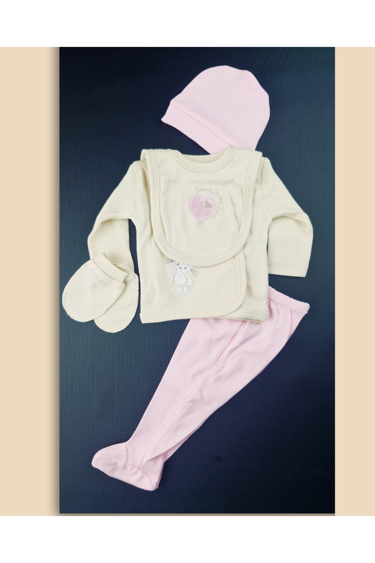 Lovely Bunny 5'li Kız Bebek Zıbın Takımı – Pembe & Krem