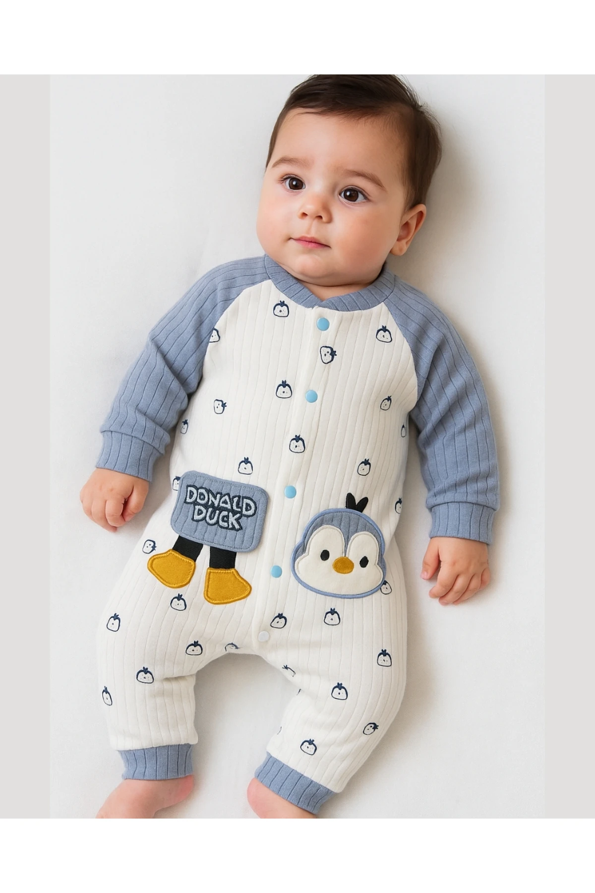 Penguen Desenli Pamuklu Çıtçıtlı Erkek Bebek Tulum – Asliva