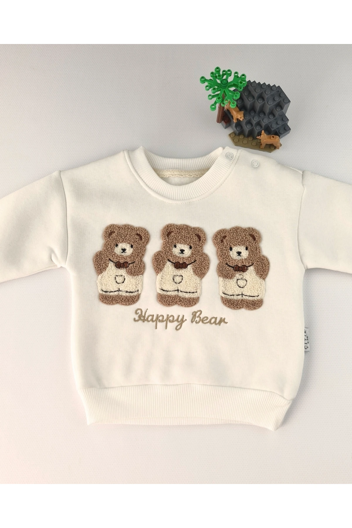 Happy Bear süzeneli ayıcık işleme 2’li Bebek Takımı – Krem / Bej