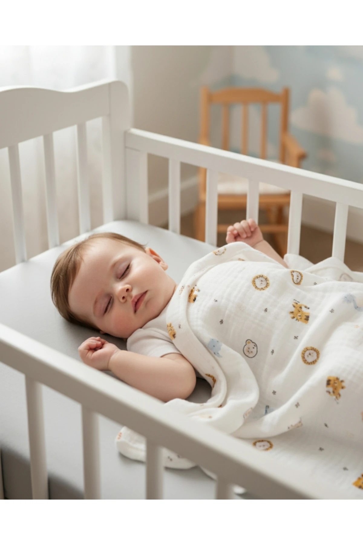 ASLIVA %100 Pamuk Müslin Bebek Battaniyesi Kundak Örtüsü Safari Desenli Yumuşak