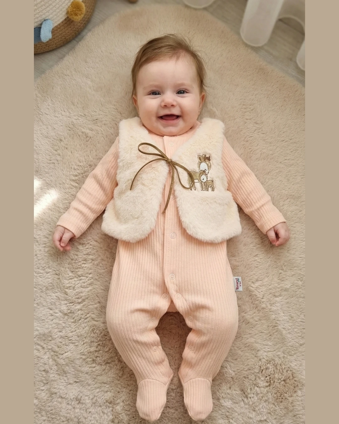 Asliva Bebek Somon Fitilli Tulum ve Geyik Nakışlı Peluş Yelek Takım 2'li Set