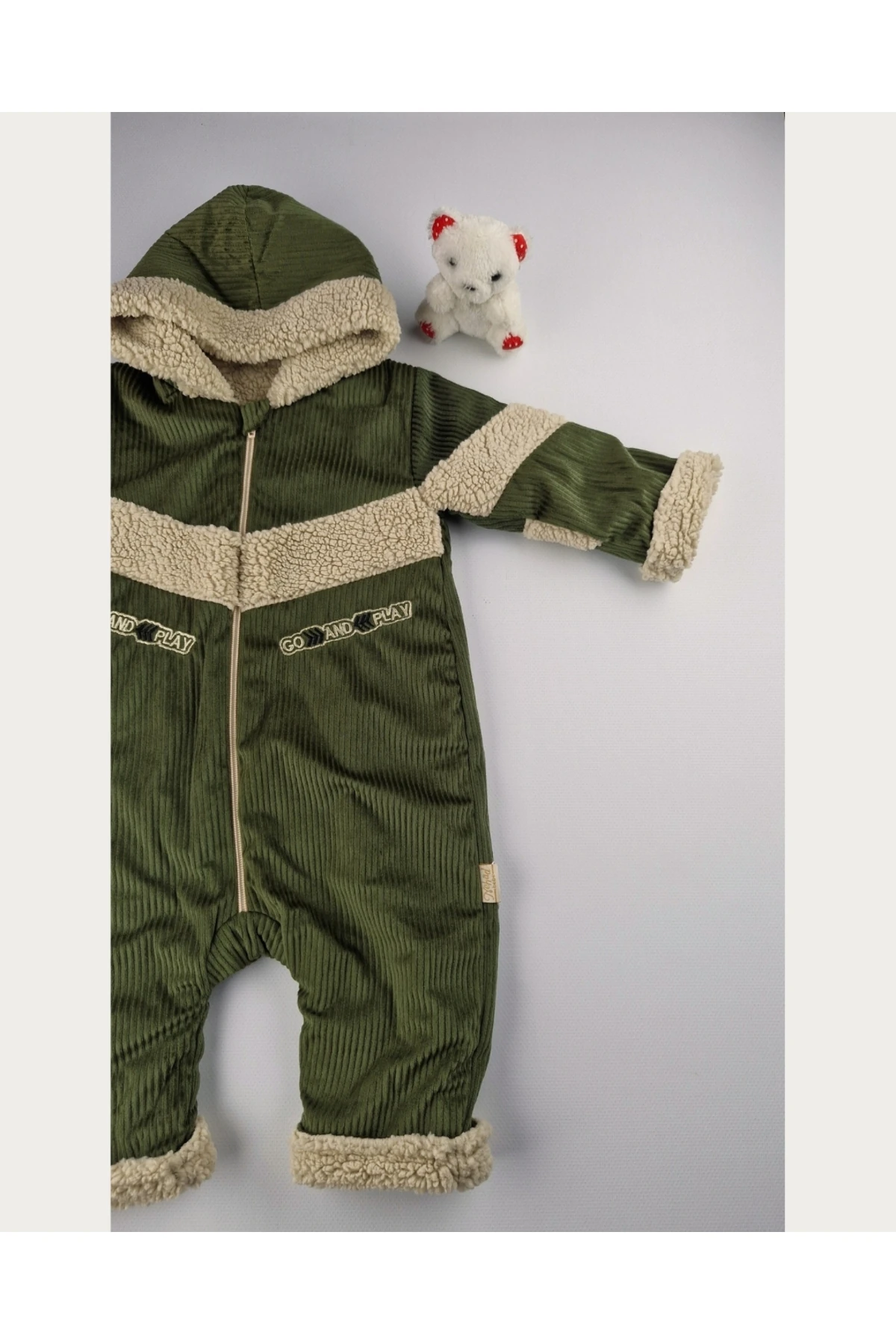 Kadife Welsoft Astarlı Bebek Tulum – Kışlık Kapüşonlu Model