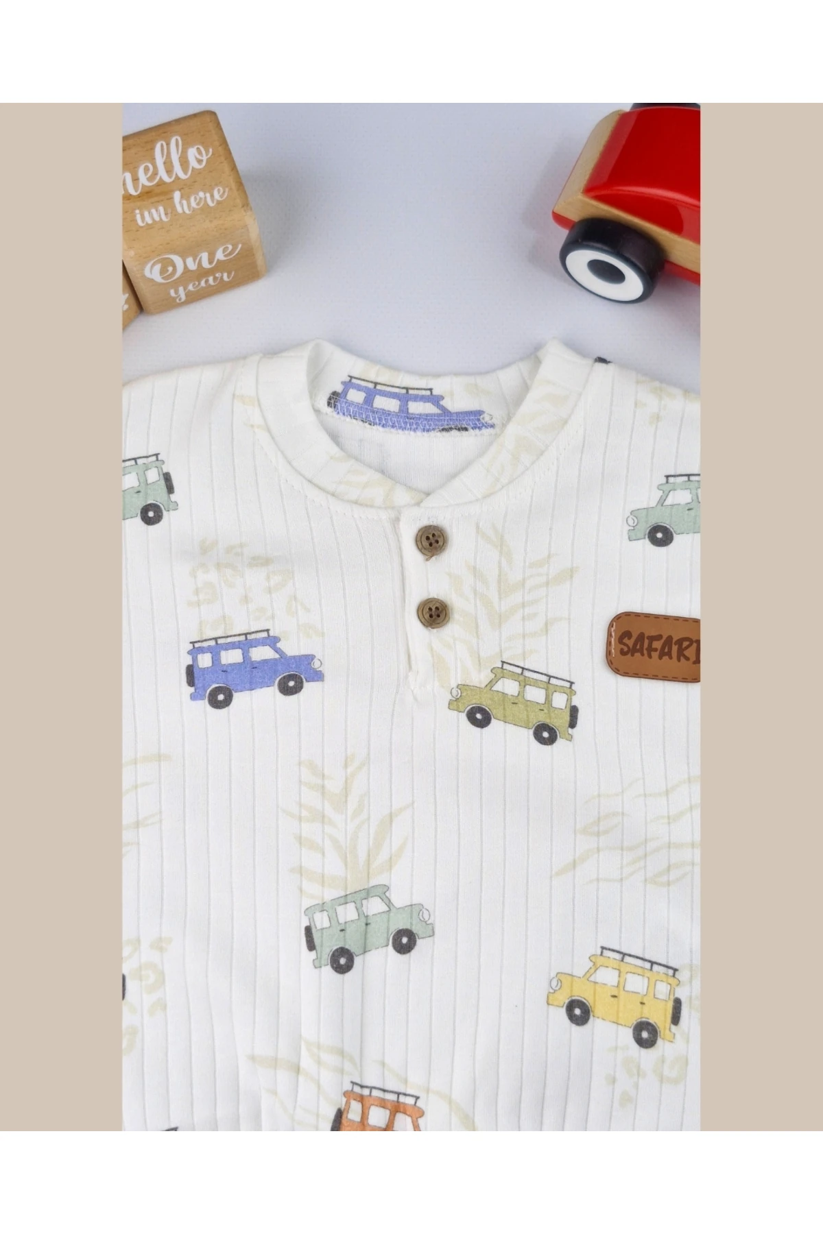 Asliva Safari Desenli Ribanalı %100 Pamuk Unisex Bebek Takımı (3-12 Ay)