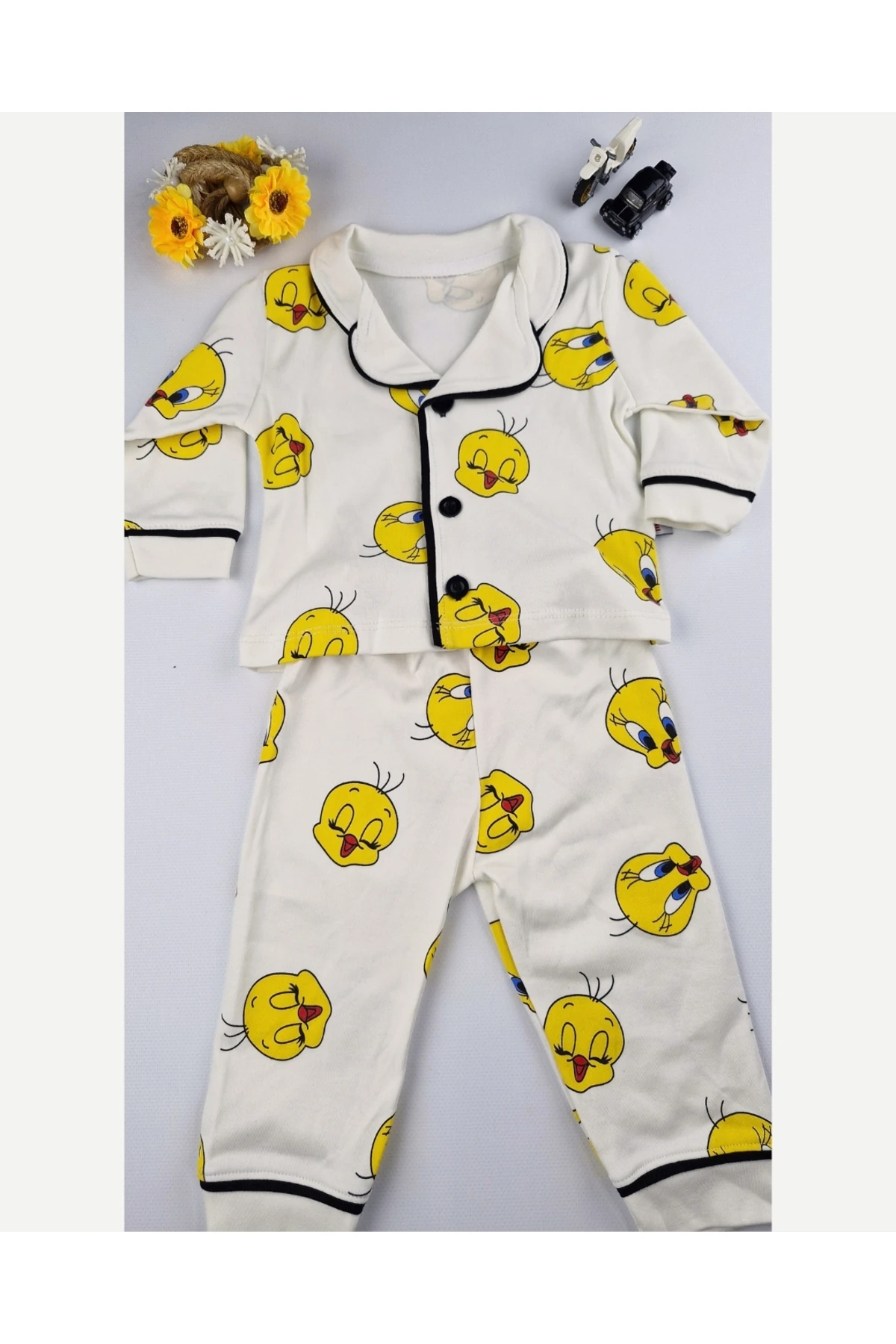 %100 Pamuk Desenli Bebek Pijama Takımı – 6-24 Ay – Yumuşak ve Nefes Alan Kumaş