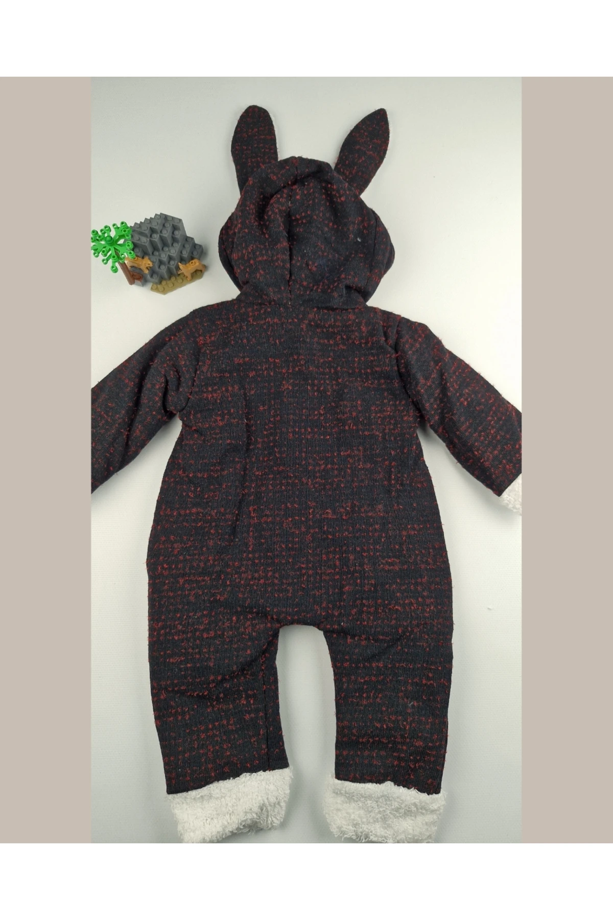 Pamuklu Welsoft Bebek Tulumu Tavşan Kulaklı Kapüşonlu & Düğmeli Siyah - 9-24 Ay