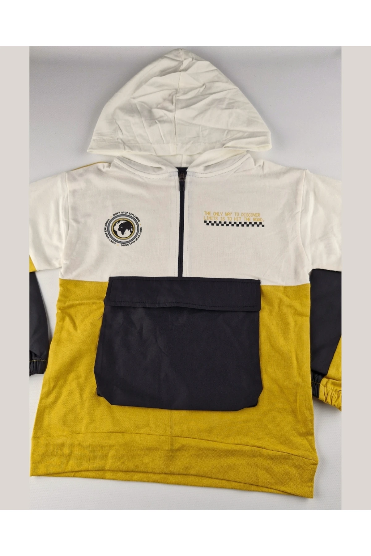 Asliva Çocuk Sweatshirt – Renk Bloklu, Kapüşonlu, Fermuarlı 9-12 yaş