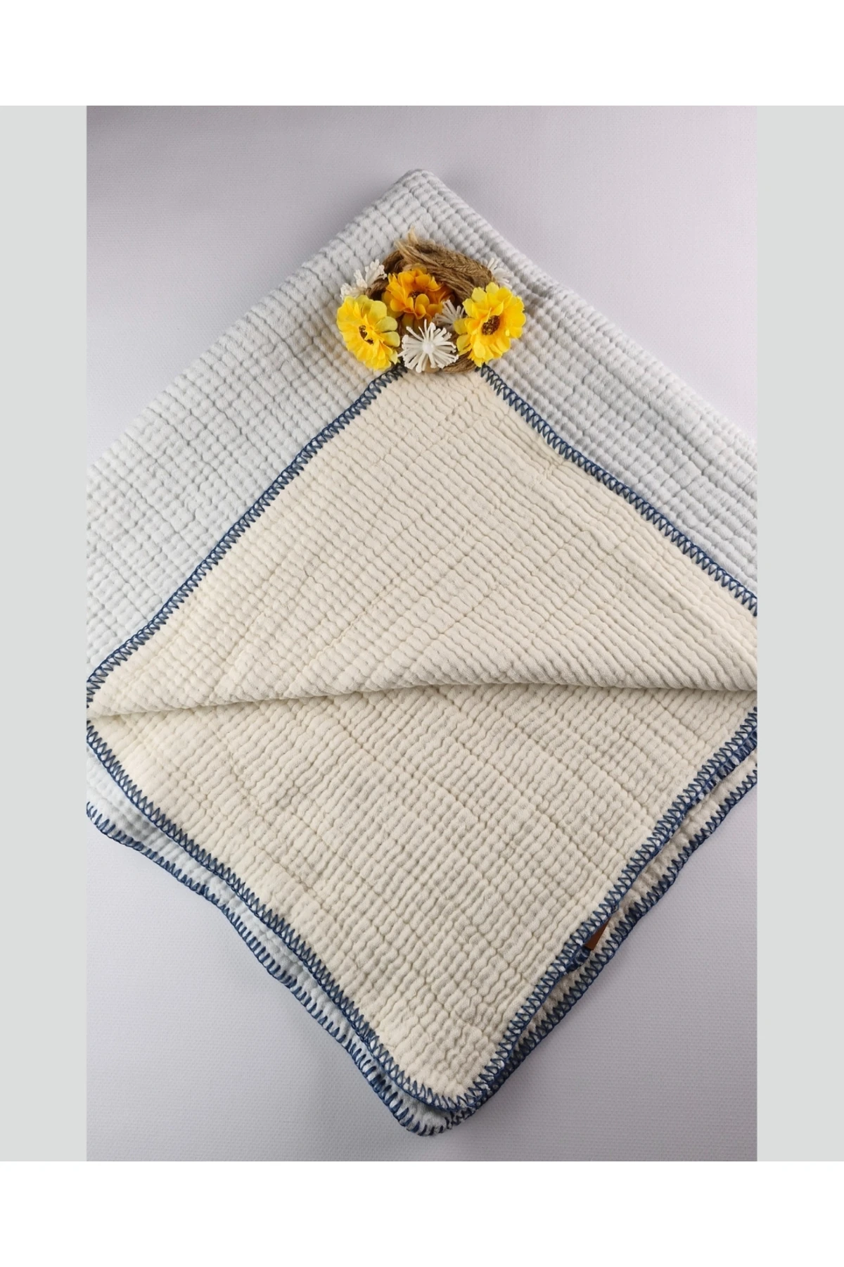 Asliva %100 Pamuk Bebek Battaniyesi Toz Pembe/Açık Mavi Çift Taraflı 95x84 cm