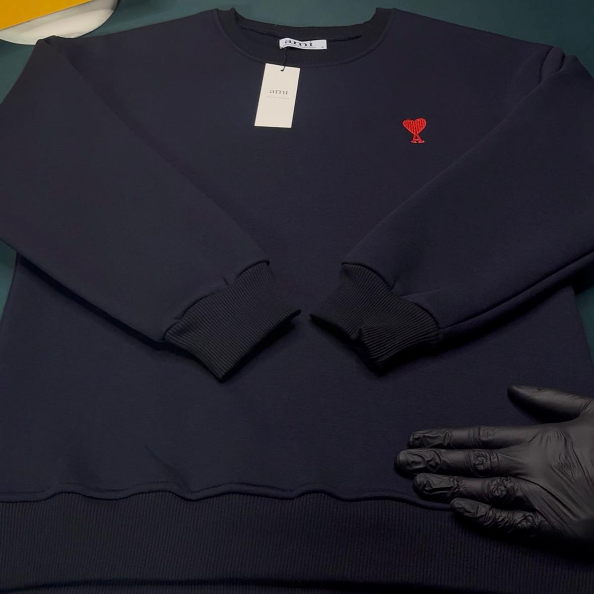 AMİ ÜÇ İPLİK ŞARDONLU BİSİKLET YAKA SWEATSHİRT - LACİVERT