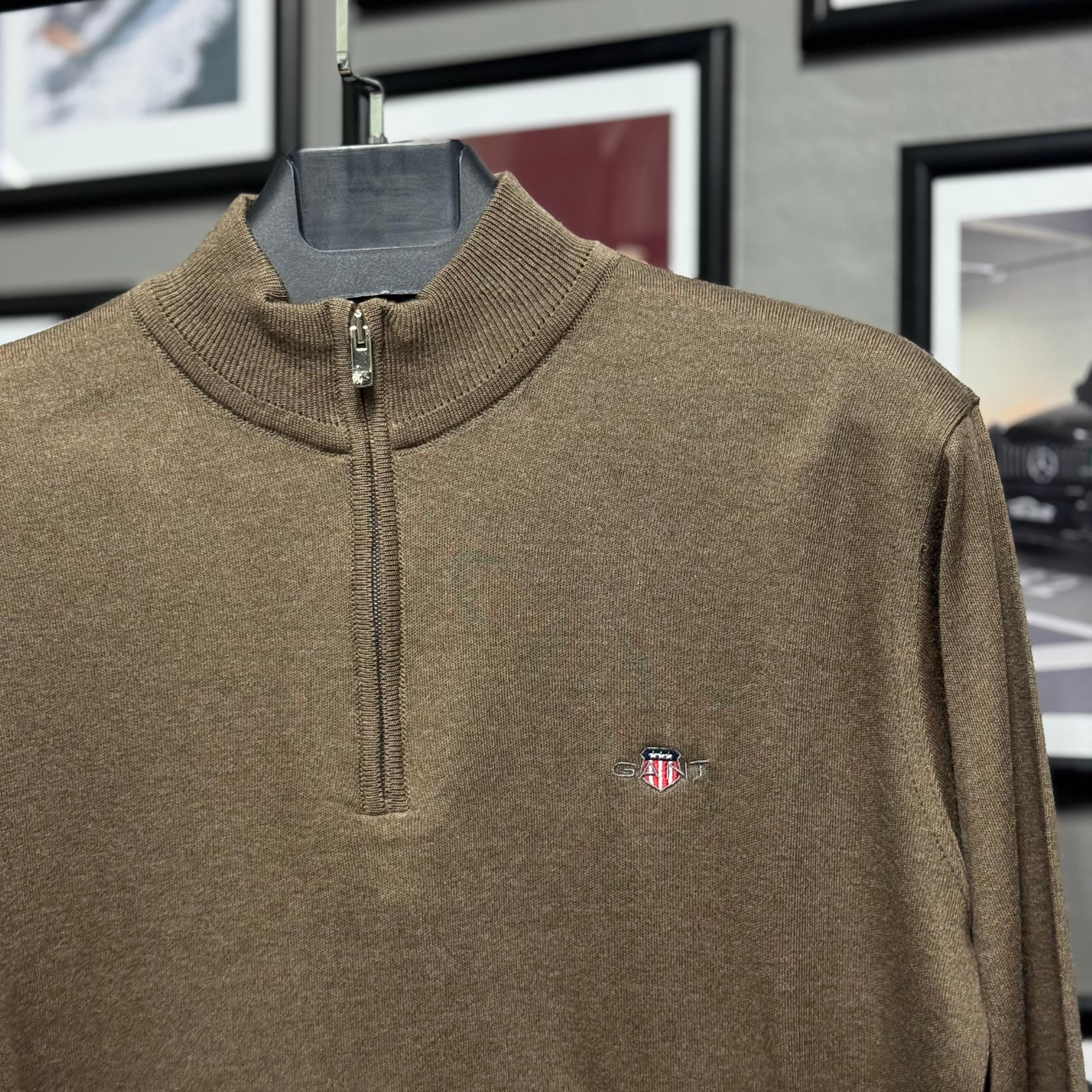 GANT YARIM FERMUARLI TRİKO - KAHVERENGİ