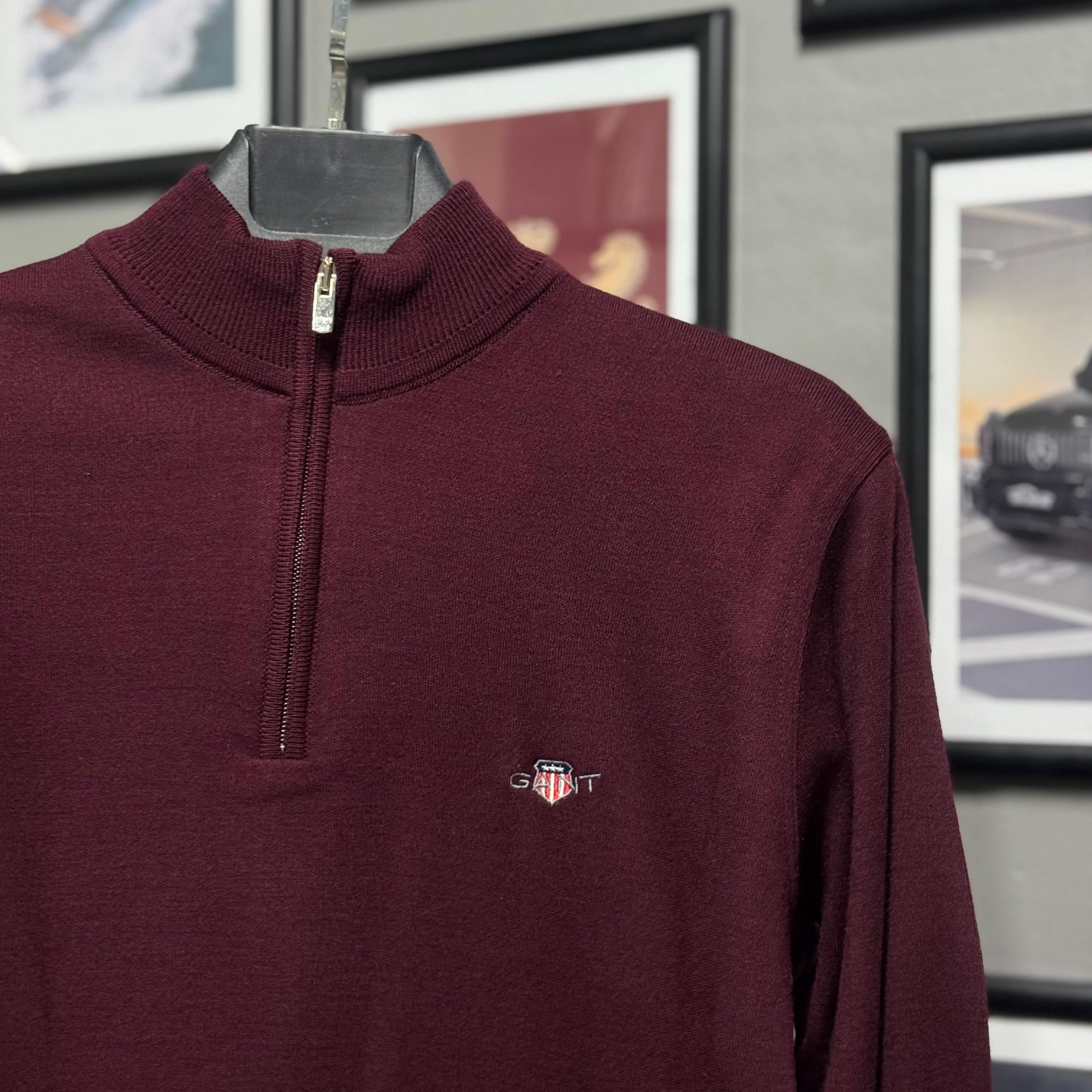 GANT YARIM FERMUARLI TRİKO - BORDO