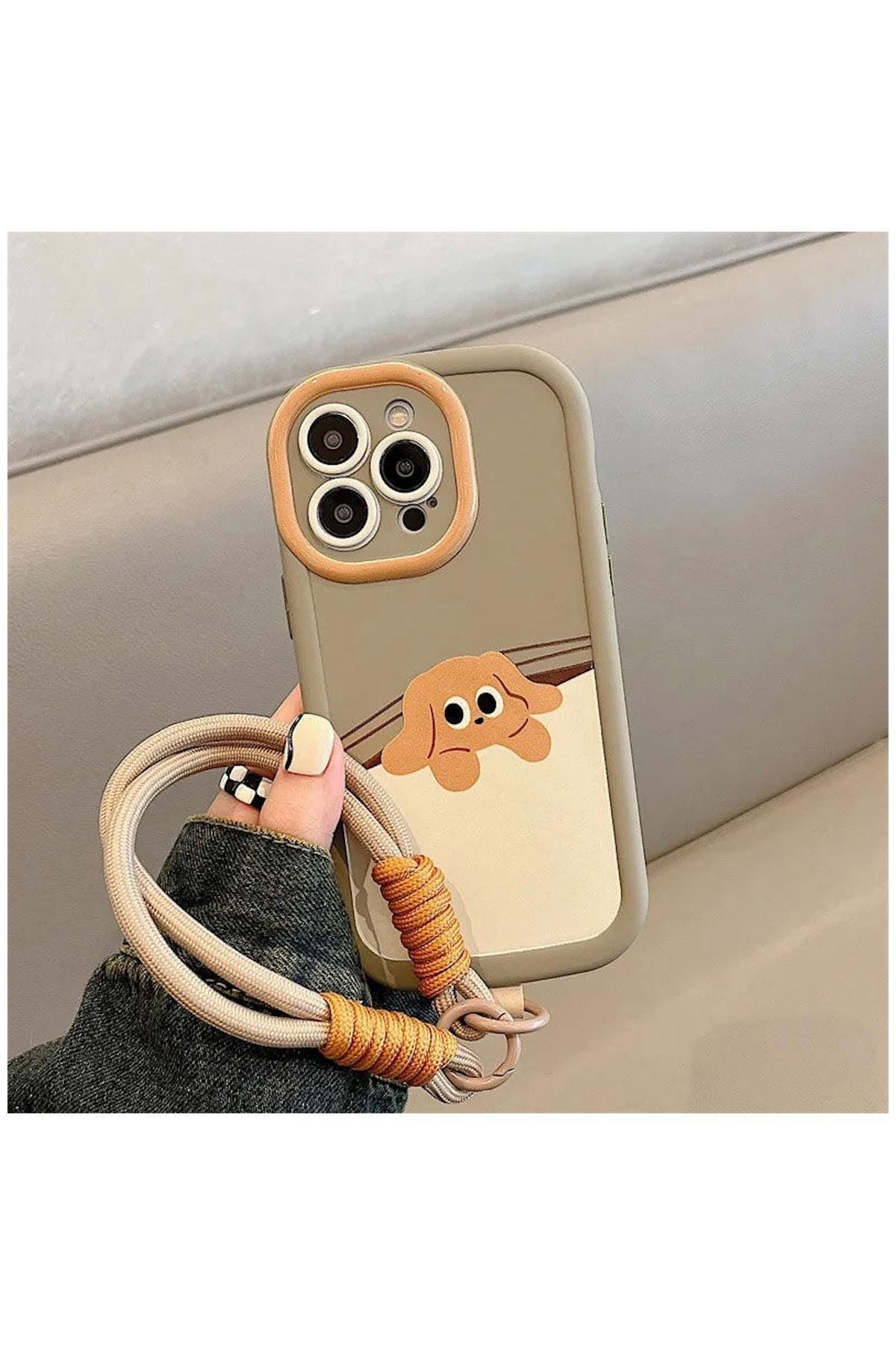 Apple Iphone 14 Pro Uyumlu Kılıf El Bilekli Cat And Puppy Silikon Kılıf Bej