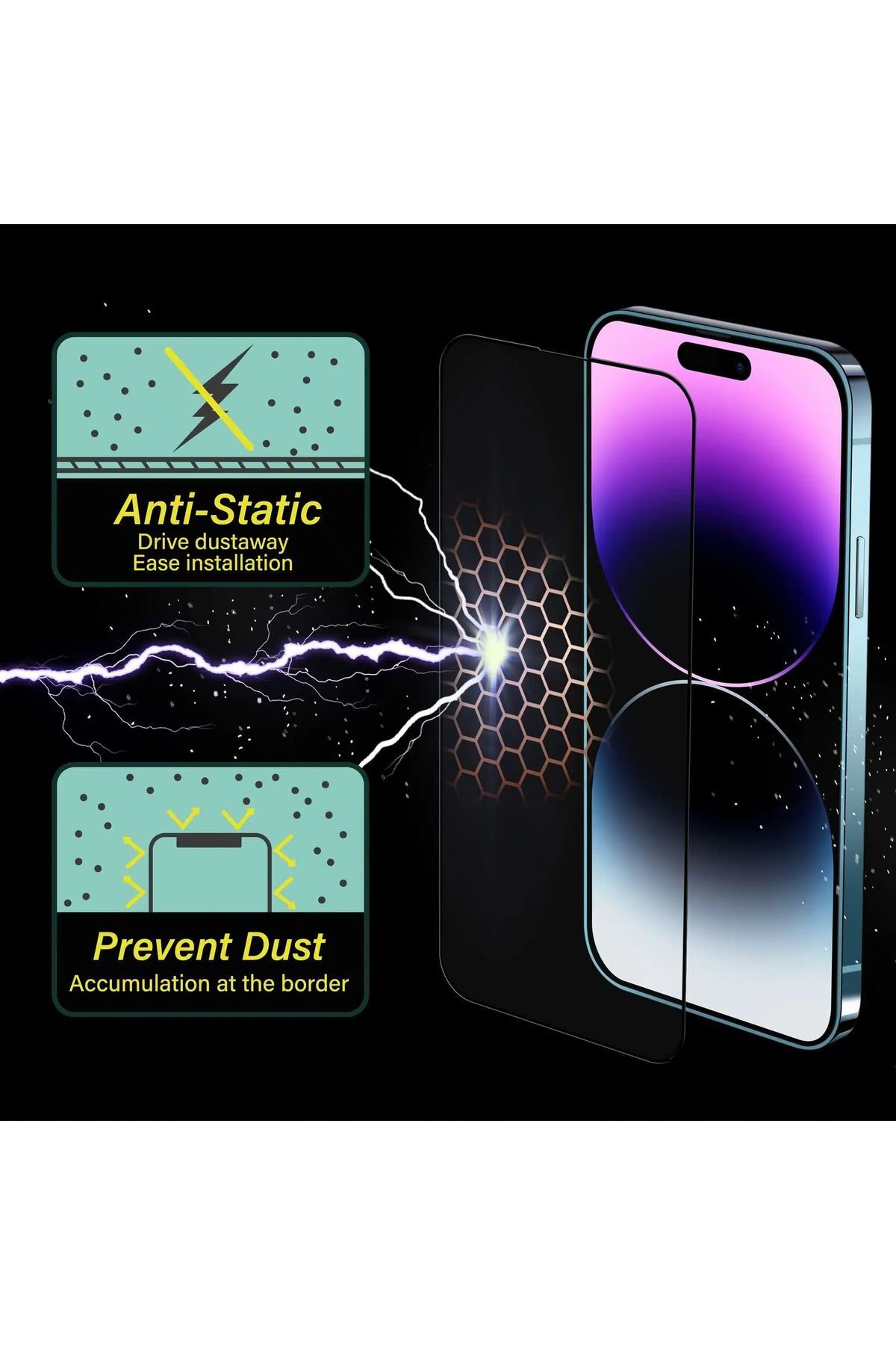 İphone 13 / 13 Pro / 14 - Antistatik Cam Tam Kaplayan Ekran Koruyucu