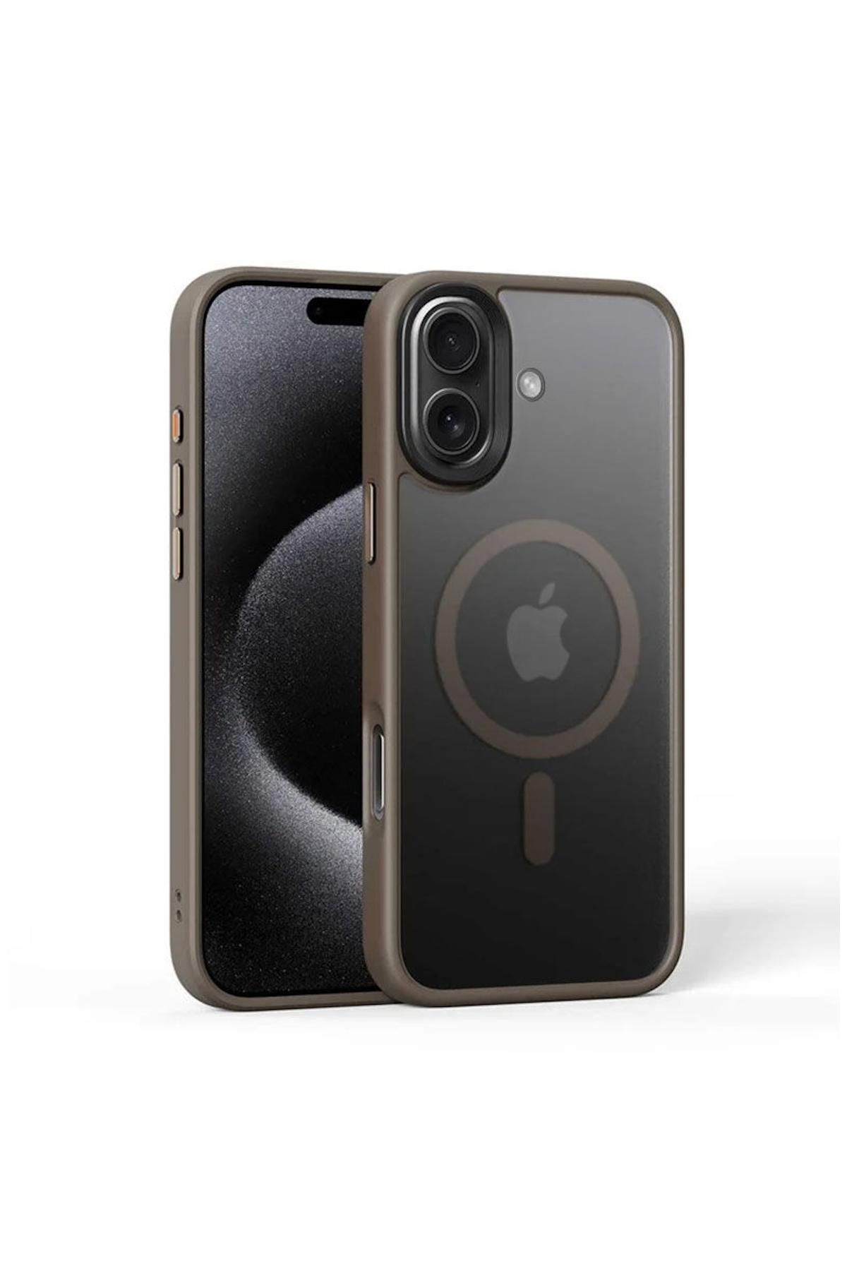 Apple iPhone 16 Uyumlu Kılıf Zebana Fros Silikon Kılıf (Kablosuz Şarj Destekli) Desert Titanyum