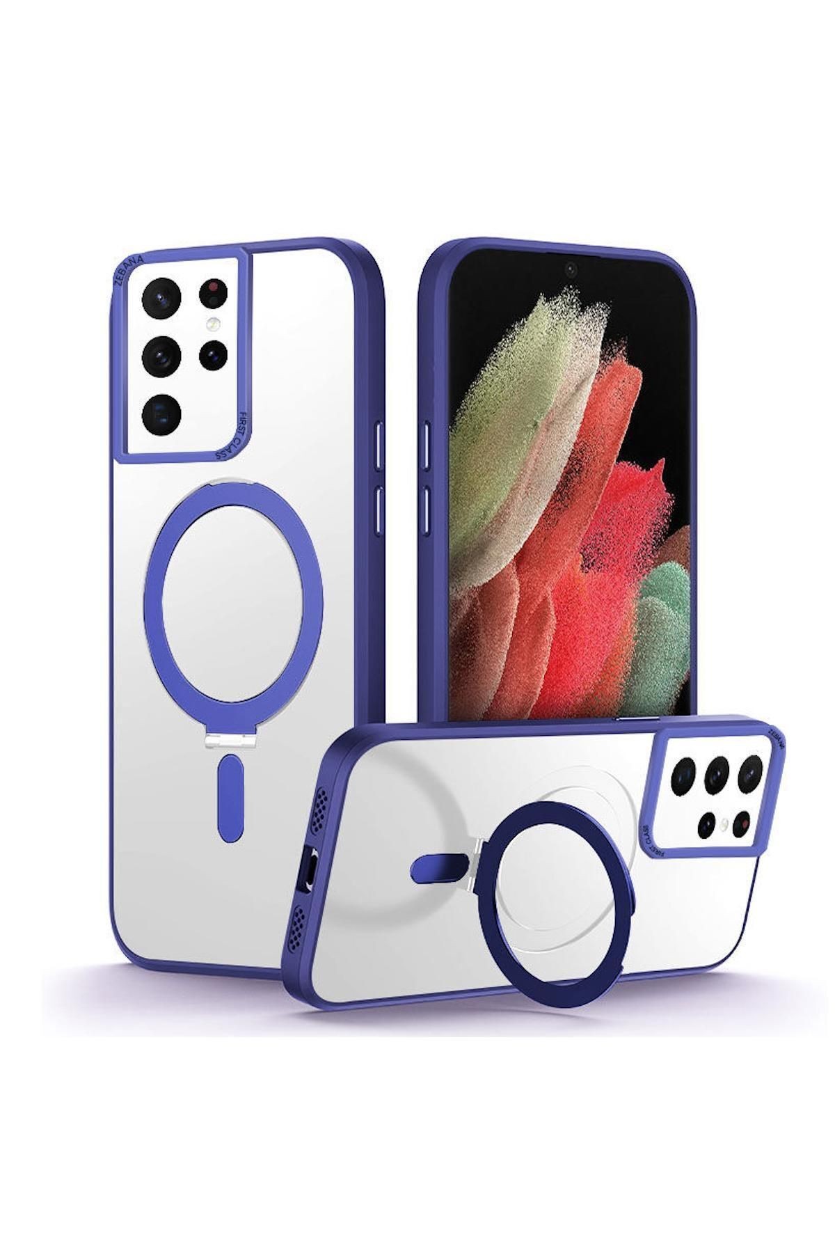 Samsung Galaxy S23 Ultra Uyumlu Kılıf Zebana First Class Standlı Magsafe Silikon Kılıf Lacivert
