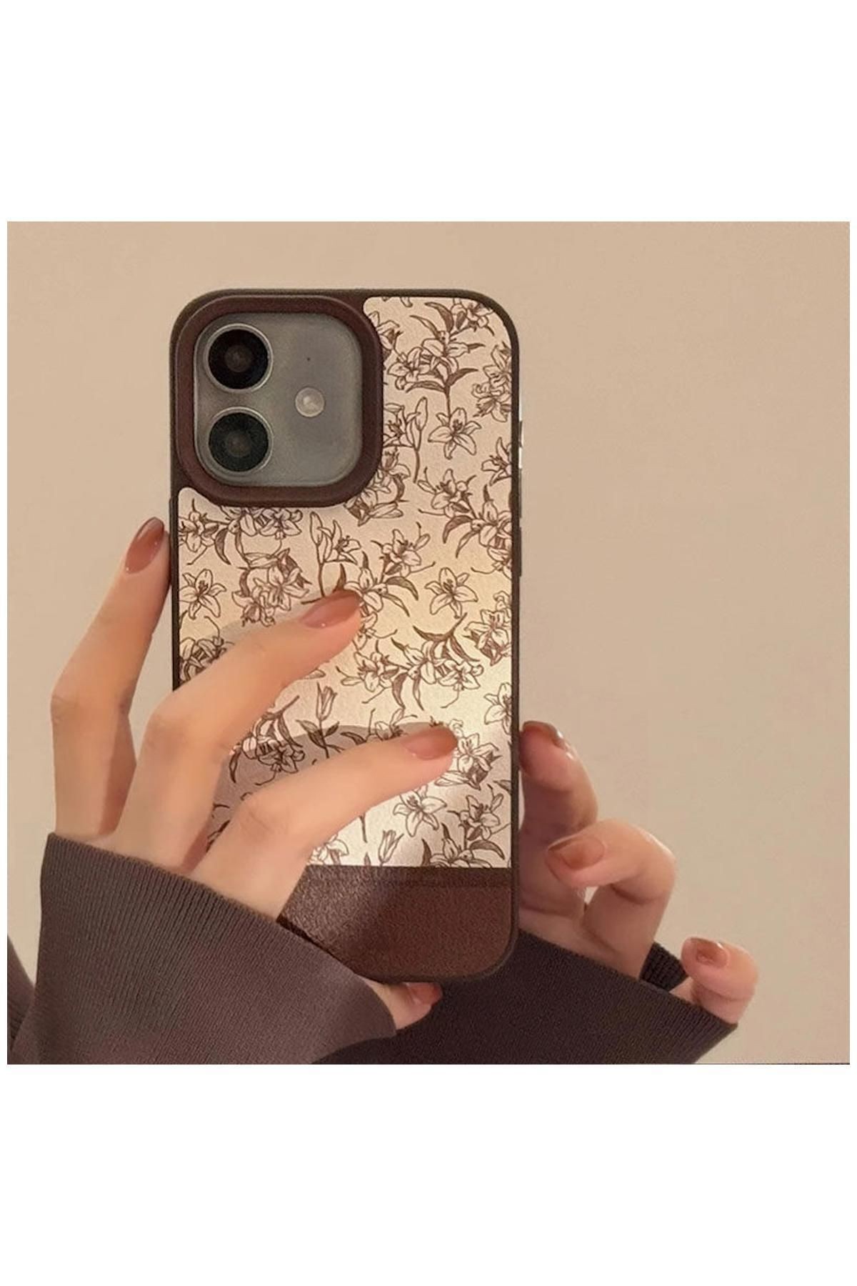 Apple iPhone 11 Uyumlu Kılıf Zebana Lily Flowers Silikon Kılıf Kahverengi
