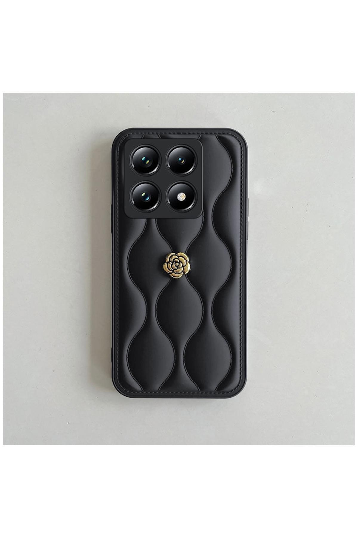 Xiaomi Mi 14T Uyumlu Kılıf Zebana Camellia Deri Kılıf Siyah