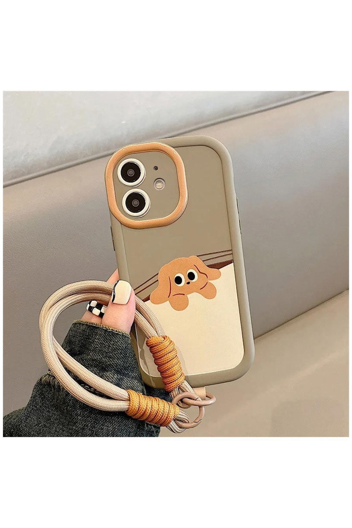 Apple Iphone 11 Uyumlu Kılıf El Bilekli Cat And Puppy Silikon Kılıf Bej