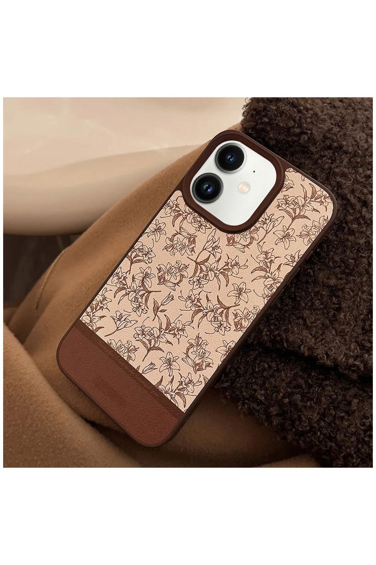 Apple iPhone 11 Uyumlu Kılıf Zebana Lily Flowers Silikon Kılıf Kahverengi