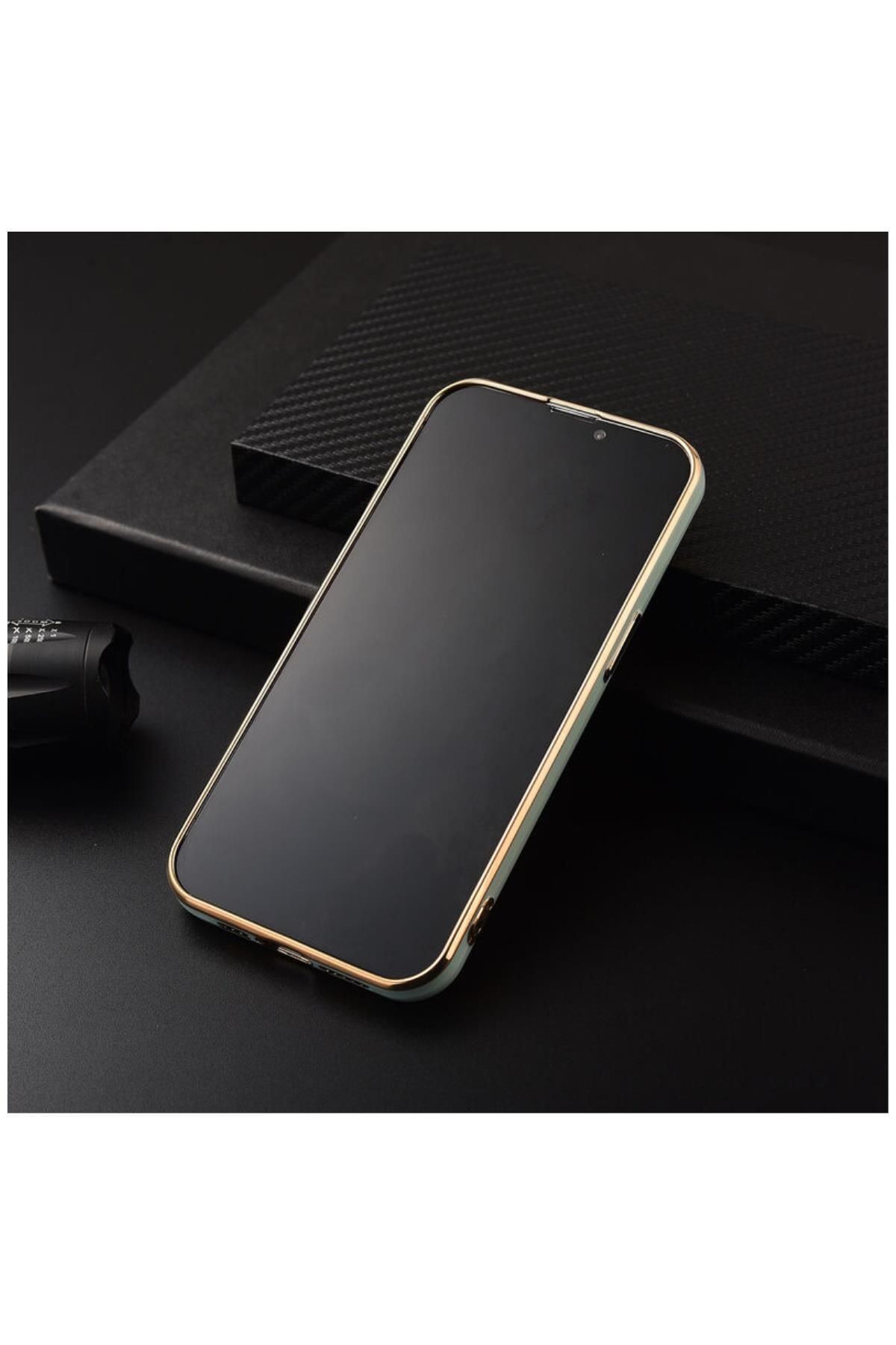 Apple Iphone 12 Pro Max Uyumlu Kılıf Golden Silikon Kılıf Açık Yeşil