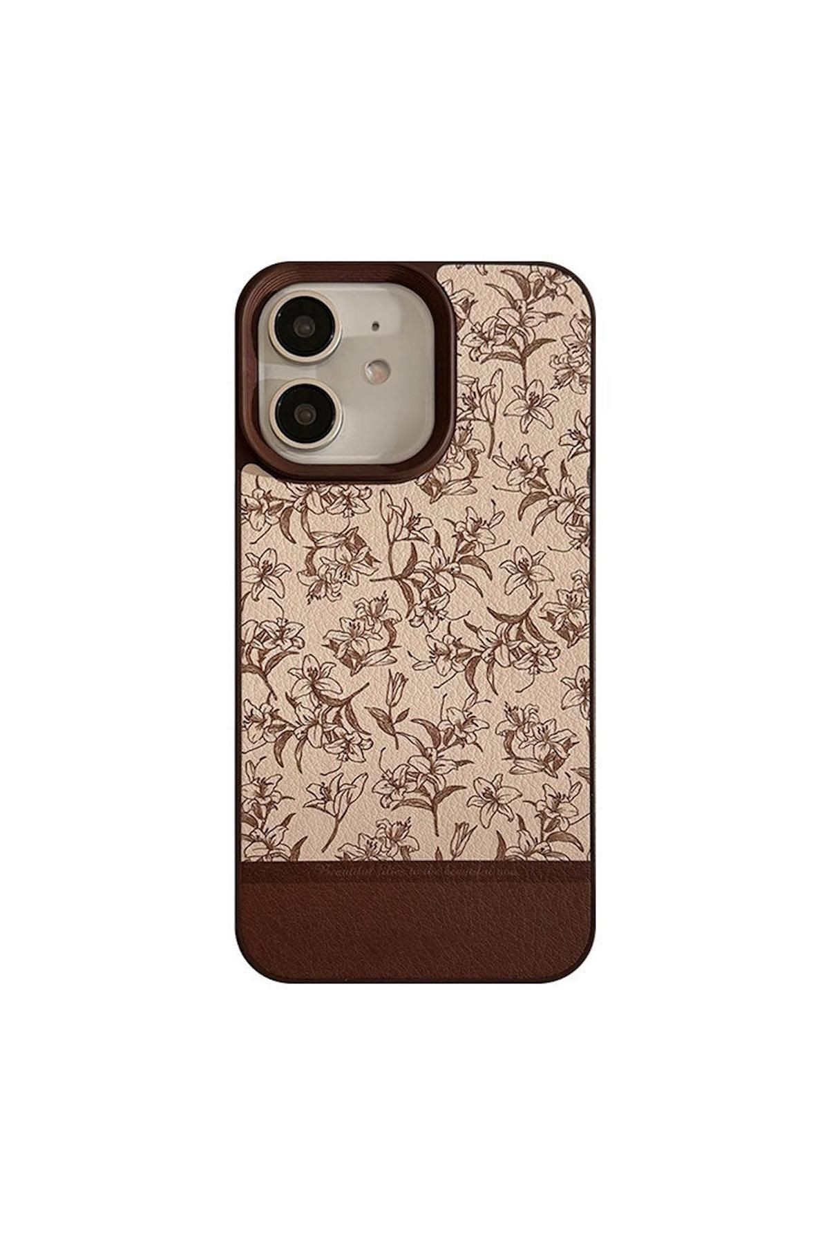 Apple iPhone 11 Uyumlu Kılıf Zebana Lily Flowers Silikon Kılıf Kahverengi