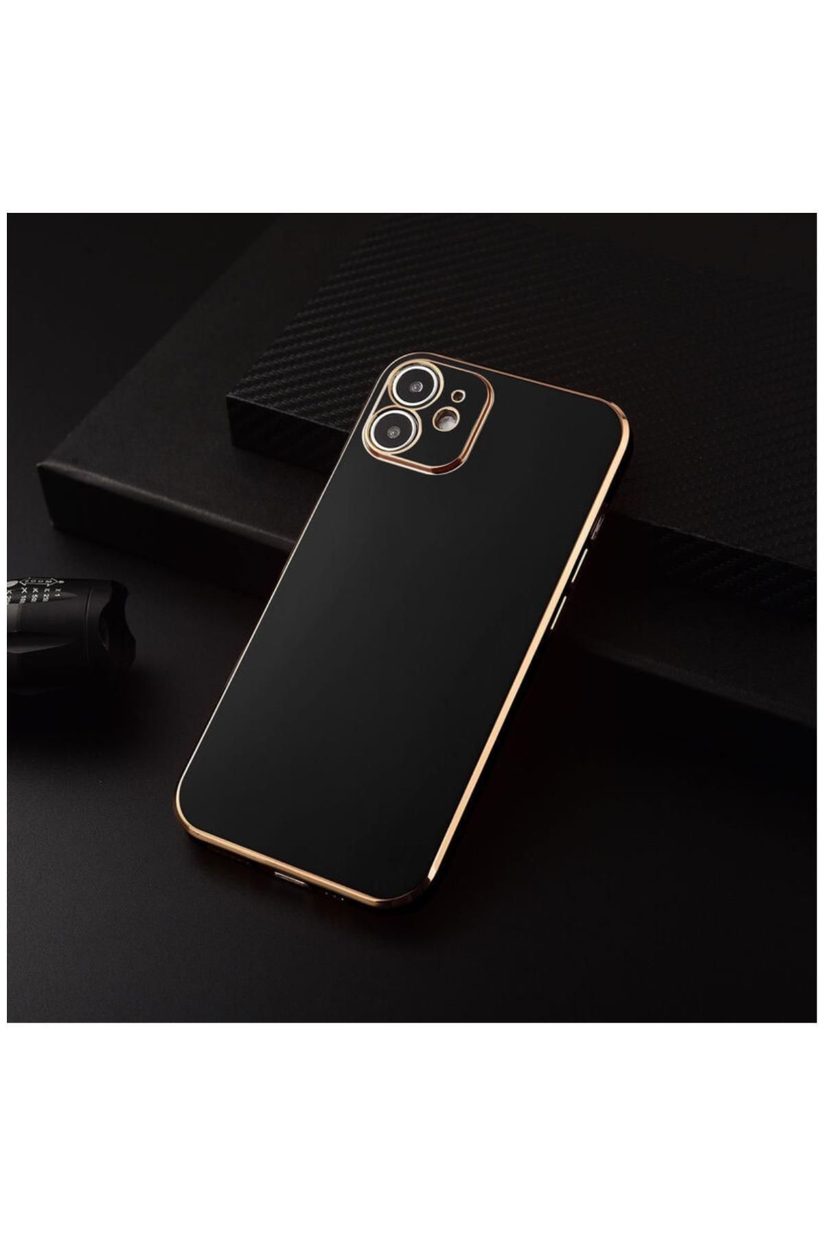 Apple Iphone 11 Uyumlu Kılıf Golden Silikon Kılıf Siyah