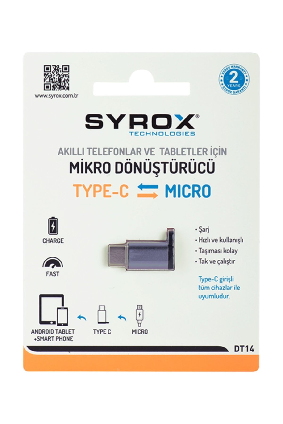 ? Micro Usb To Type-c Dönüştürücü | Micro Usb Giriş, Type-c Uç Çıkış - Dt14
